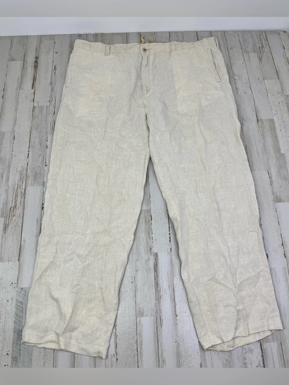 Tommy Bahama Relax Mens XL Beige 100% Linen Drawstring Straight Leg Pants
